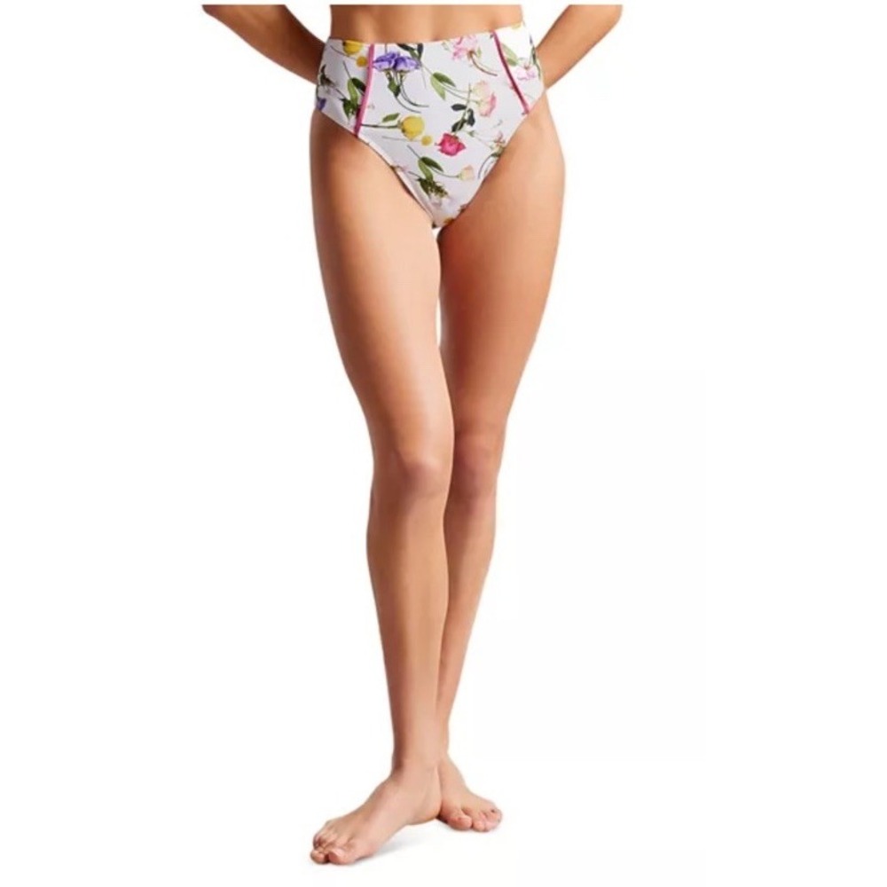 Ted Baker London High Waisted Bikini‎ Bottoms White/Floral Sz 3 (US 8) NWT